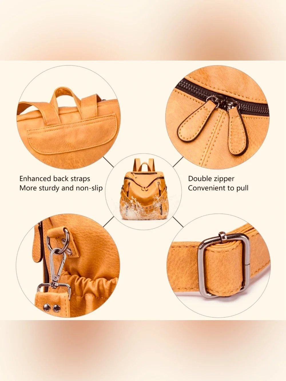 Stud-Accent Tan Vegan Leather Backpack